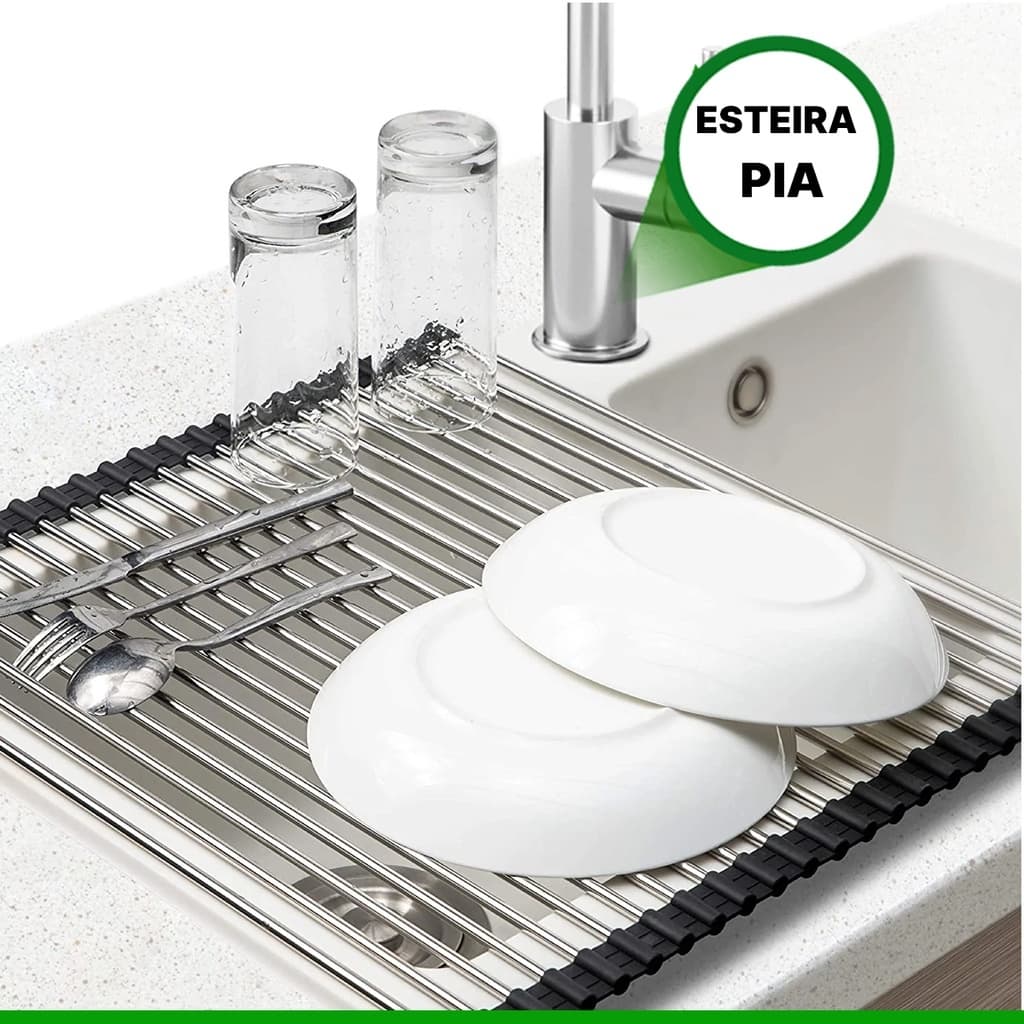Escorredor de Louça para Pia Aço Inox 37x22cm – Esteira Dobrável Resistente