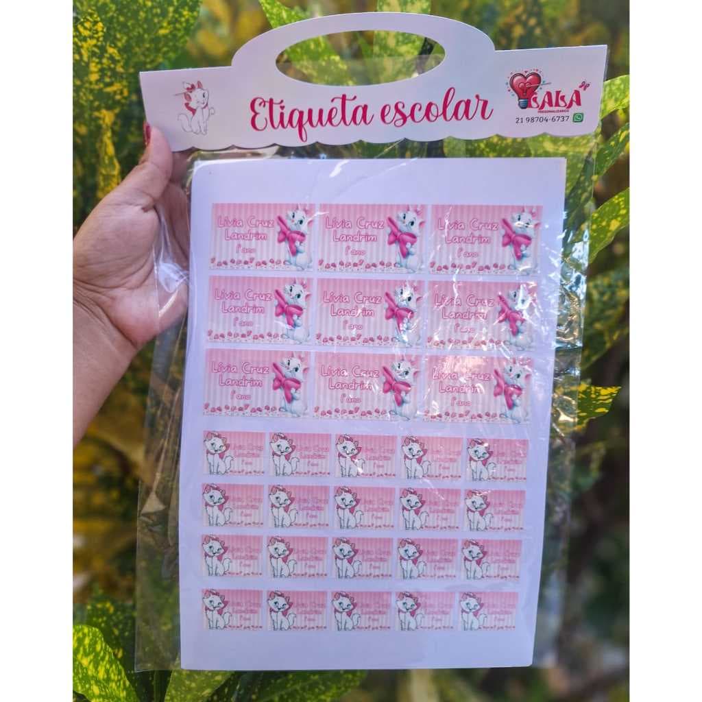 Kit etiqueta escolar c/69 etiquetas - A prova d'água- Etiqueta escolar- Volta as aulas- Gatinha Marrie