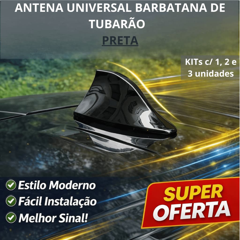 Antena Preta Shark Automotiva 6,0dB Teto Carro Universal Design Esportivo Rádio AM/FM