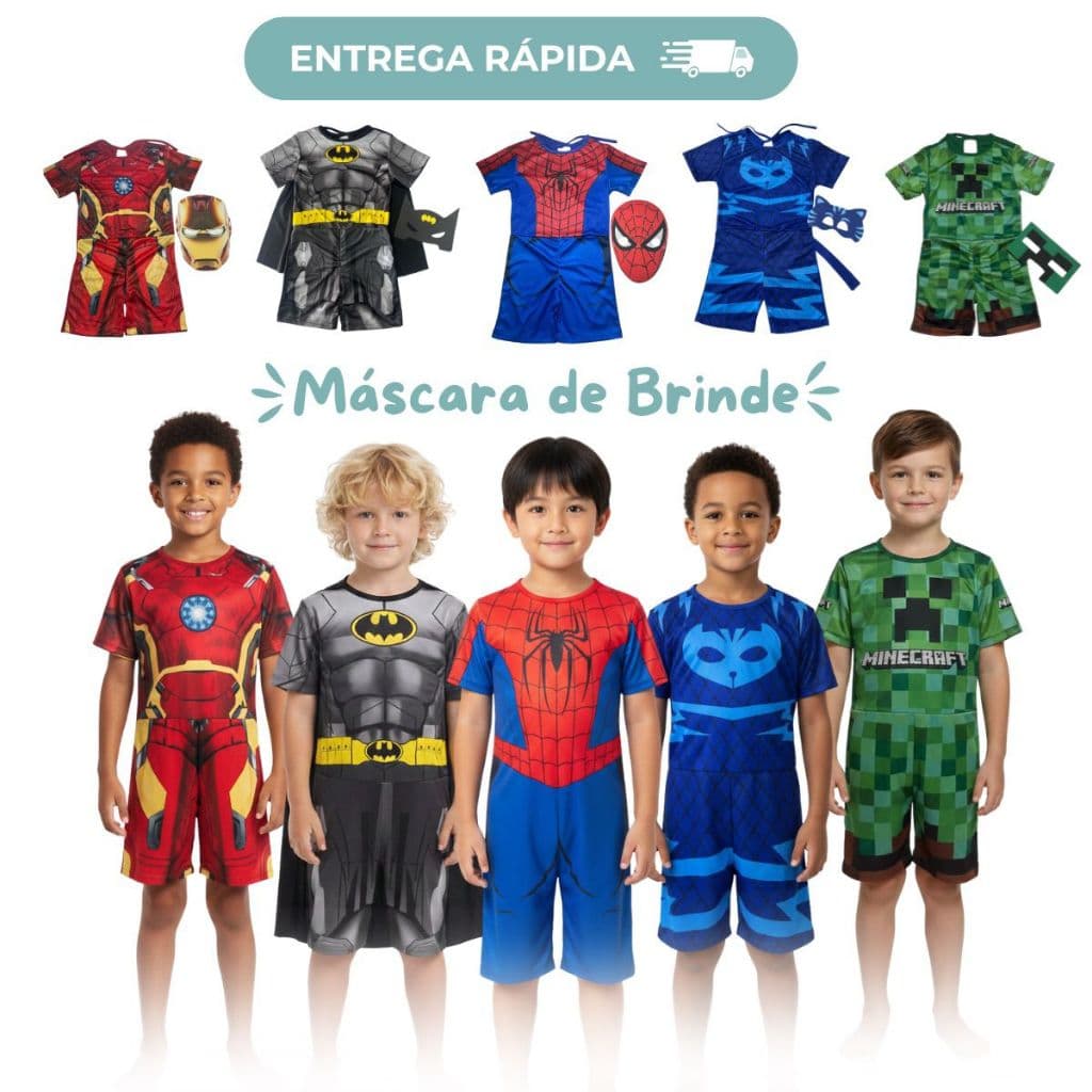 Fantasia Menino Roupa Infantil Aniversário Homem De Ferro Aranha Batman Minecraft