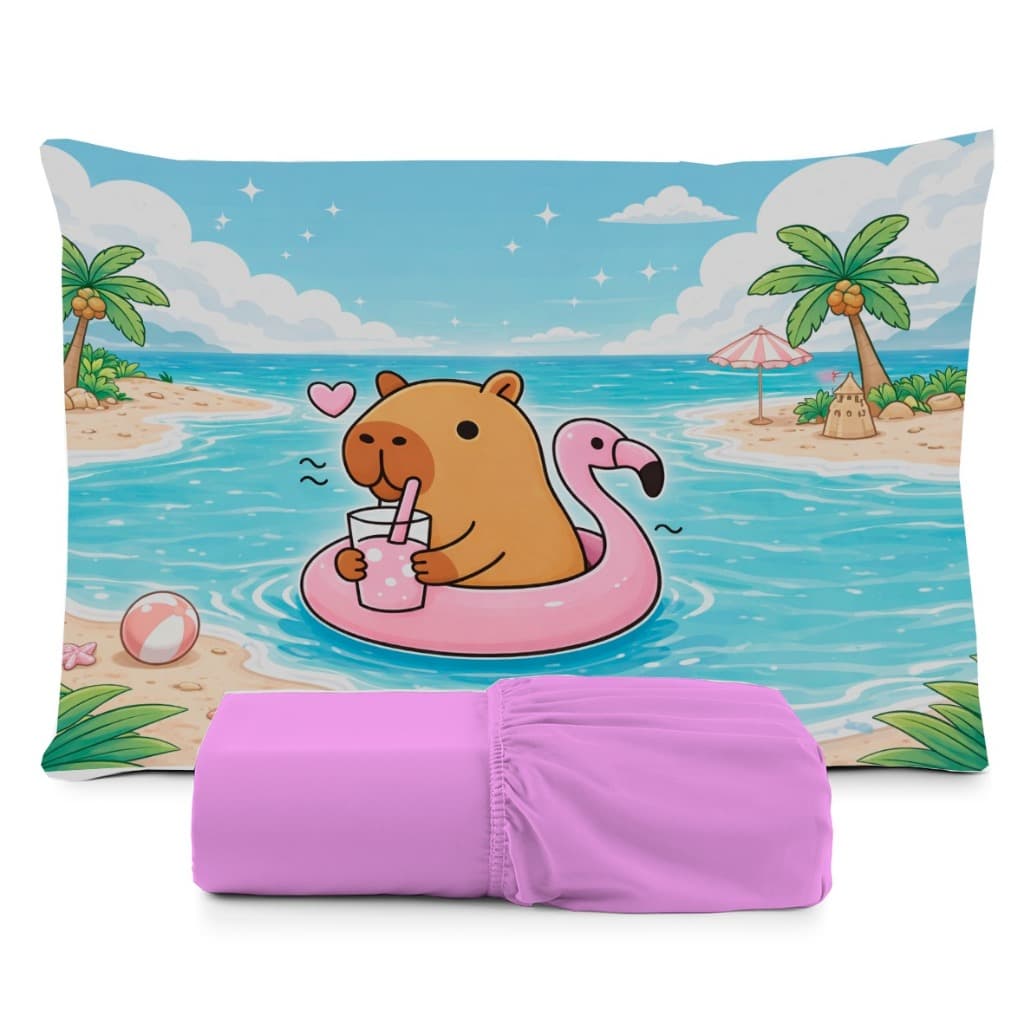 ￼JOGO DE LENÇOL SOLTEIRO INFANTIL CAPIVARA FOFA MENINA LENÇOL DE ELASTICO COM A FRONHA DO TRAVESSEIRO