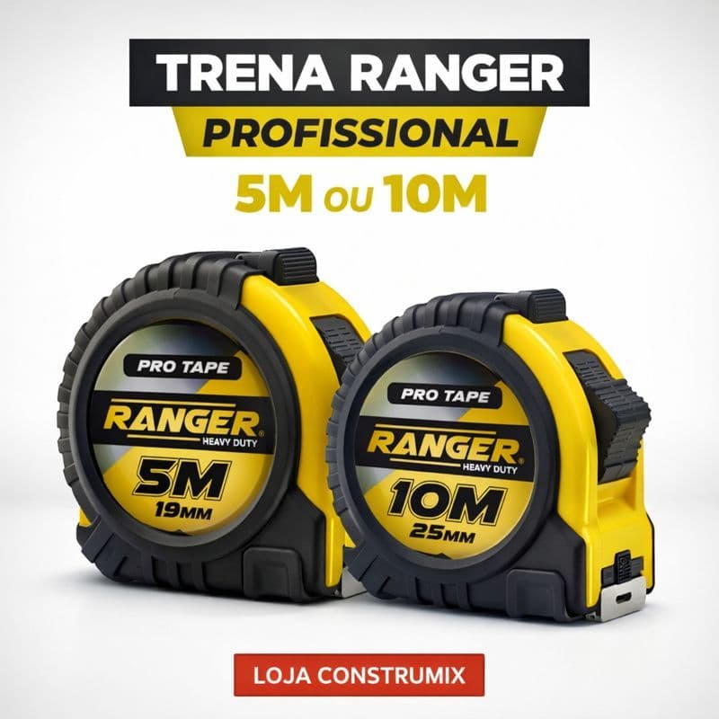 Trena Ranger Profissional 5m ou 10m com Trava | Trena de Medição com Fita de Aço Resistente para Construção, Marcenaria