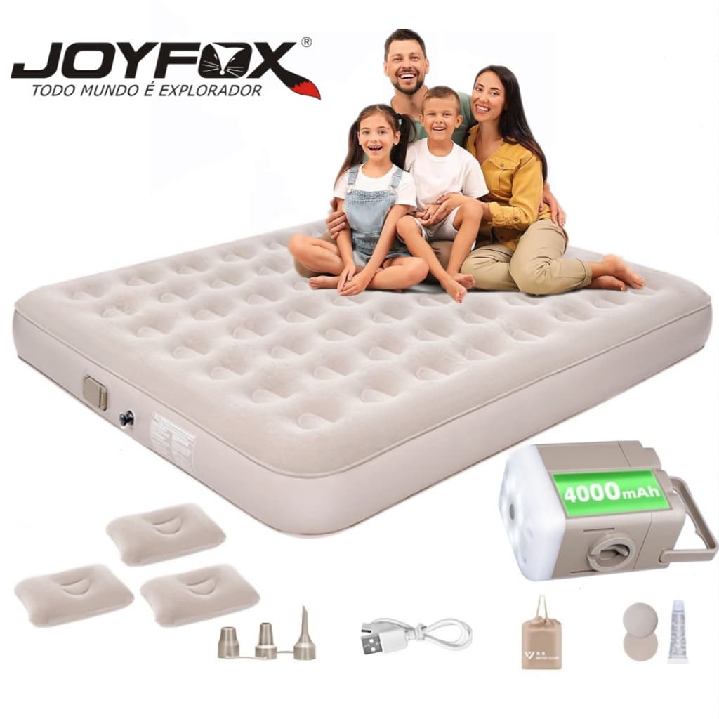 JOYFOX Colchão Inflável King 203*183*28cm Com Bomba Inflável De Bateria De Lítio Embutida E Removível