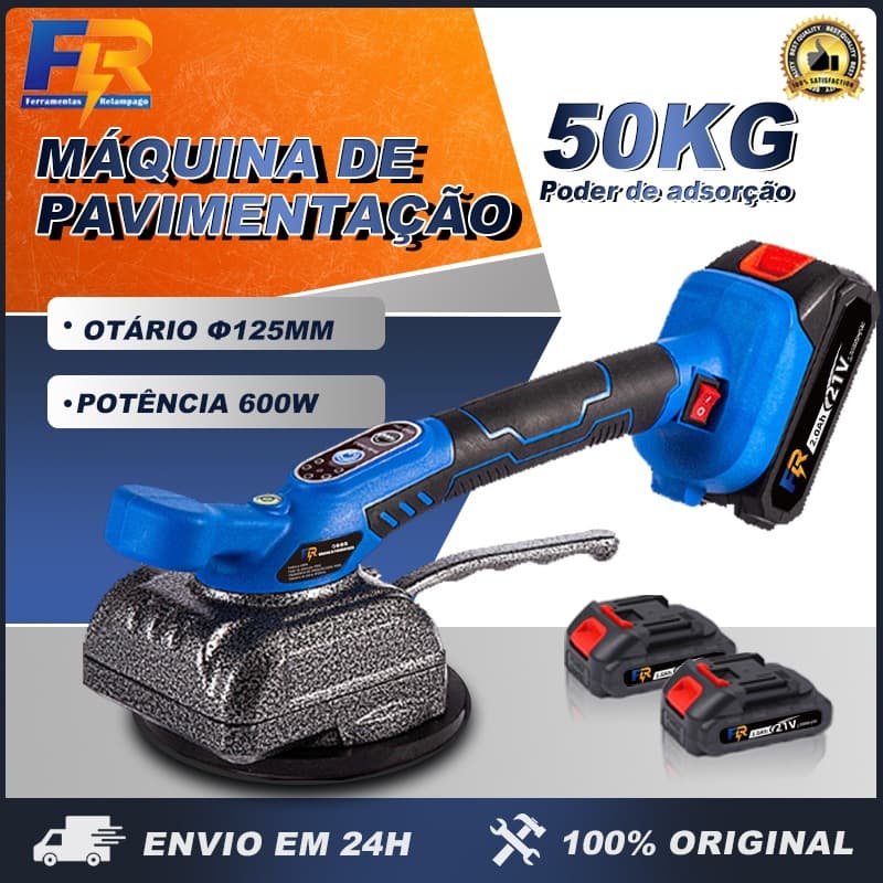Máquina de Assentar Piso a Bateria 21V Ventosa Vibratória para Porcelanato e Cerâmica com 2 Baterias