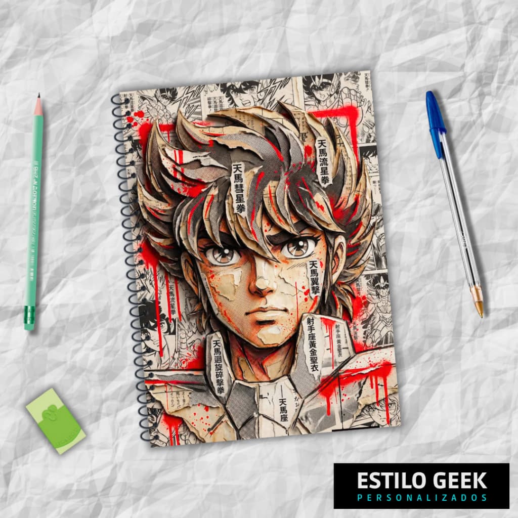 Caderno Os Cavaleiros do Zodíaco Universitário Personalizado 1 matéria 80 e 10 matérias 160 folhas