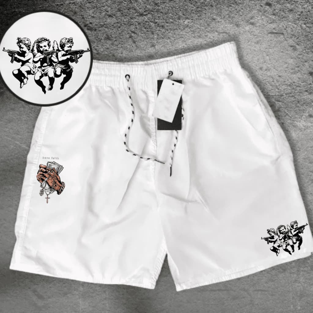 Bermuda Short masculina Anjo AK-47 Treino Academia, Corrida Secagem rápida