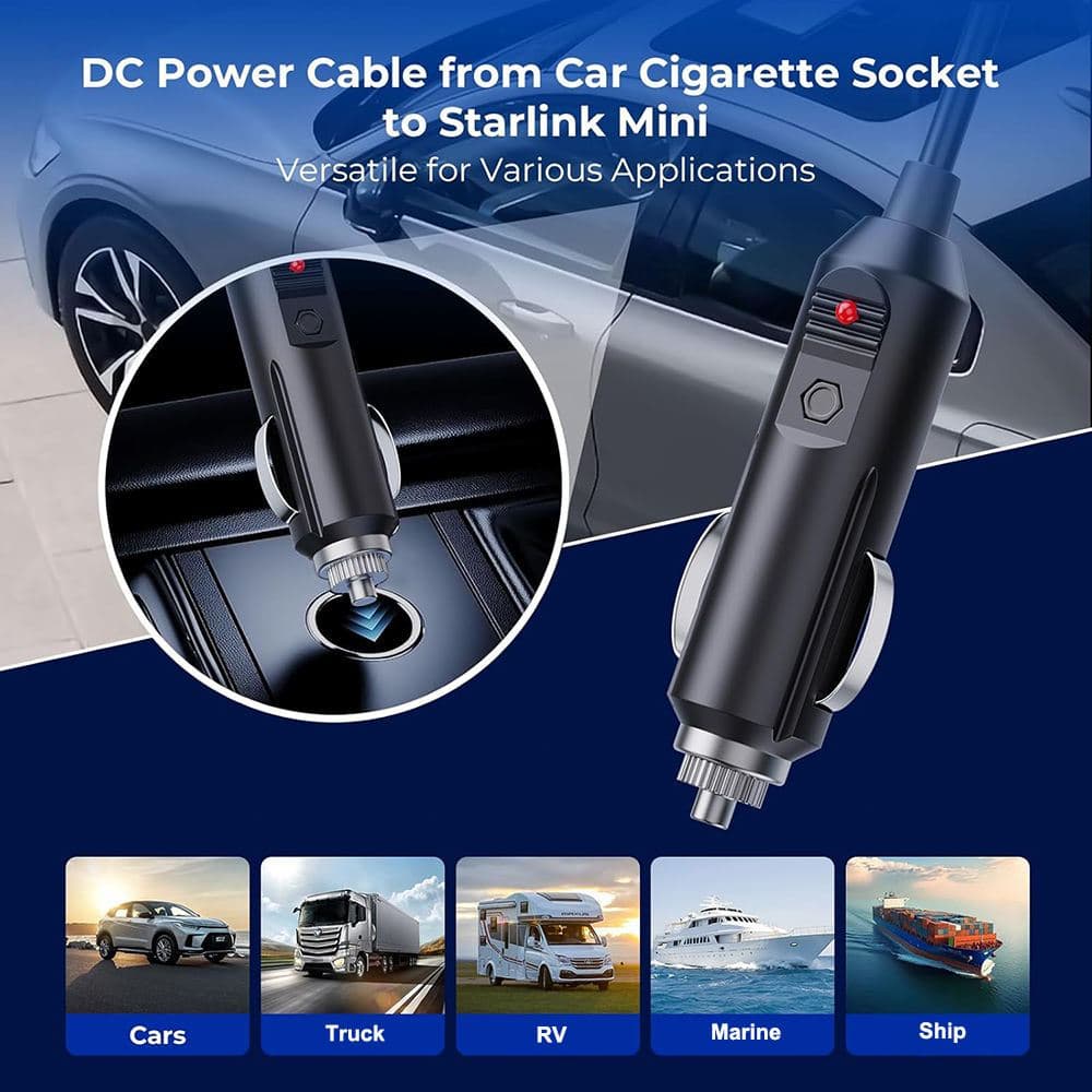 Cabo de Alimentação DC 5521 de 12V 24V do Acendedor de Cigarros do Carro para Mini Starlink Cabo de Carga DC 5.5 X 2.1mm