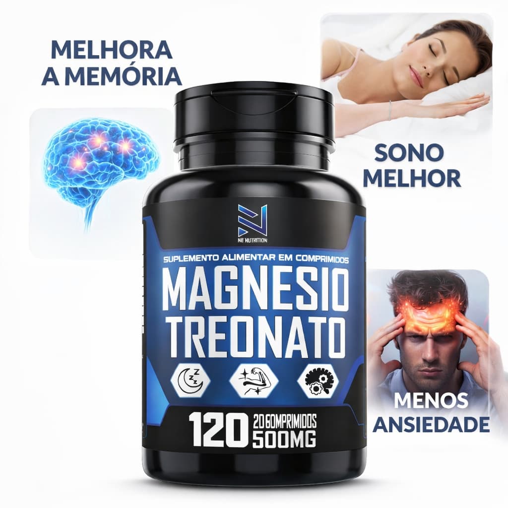 Magnésio Treonato L-Treonato 120 Comprimidos 500mg Memória, Sono Profundo e Reduz Ansiedade