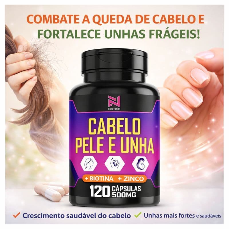 Cabelo Pele e Unha 120 Cps Vitamina Queda de Cabelo Fortalecimento Unhas e Rejuvenescimento da Pele