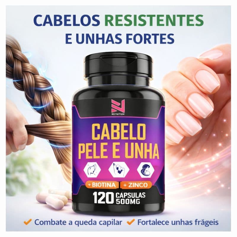 Vitamina Cabelo Pele e Unha 120 Cps Tratamento para Queda de Cabelo Crescimento Rápido Unhas Fortes