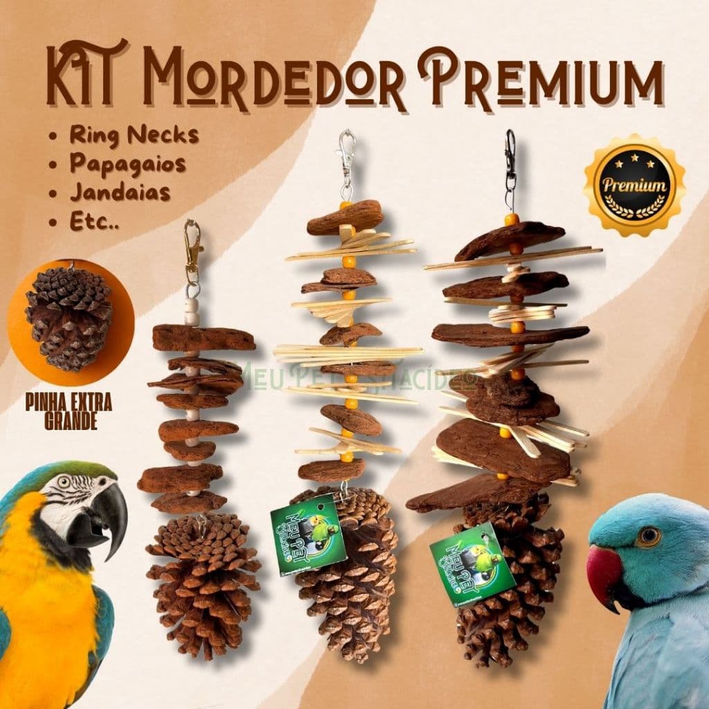 Kit Mordedor Premium Papagaio/Arara/Ring Neck/Ararajuba/Aves médio porte