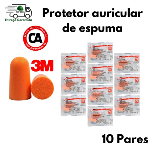 Kit 10 Protetores auricular espuma, abafador para dormir 3M Segurança EPI