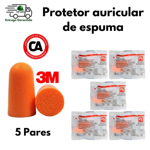 Kit 5 Protetores auricular espuma, abafador para dormir 3M Segurança EPI