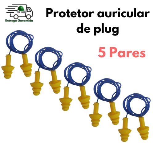 Kit 5 Protetores Auricular Auditivo Plugue Abafador de som Tampões de ouvido 16 Decibéis EPI