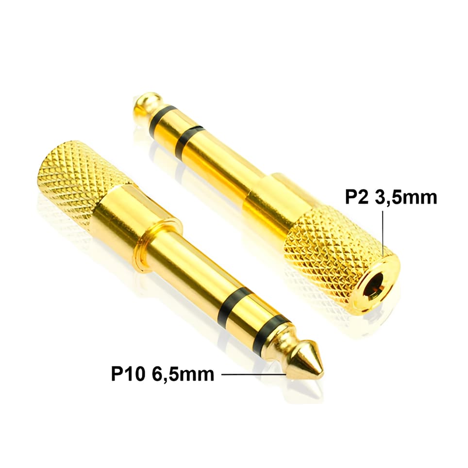 Adaptador Estéreo Plug P10 e P2 Dourado
