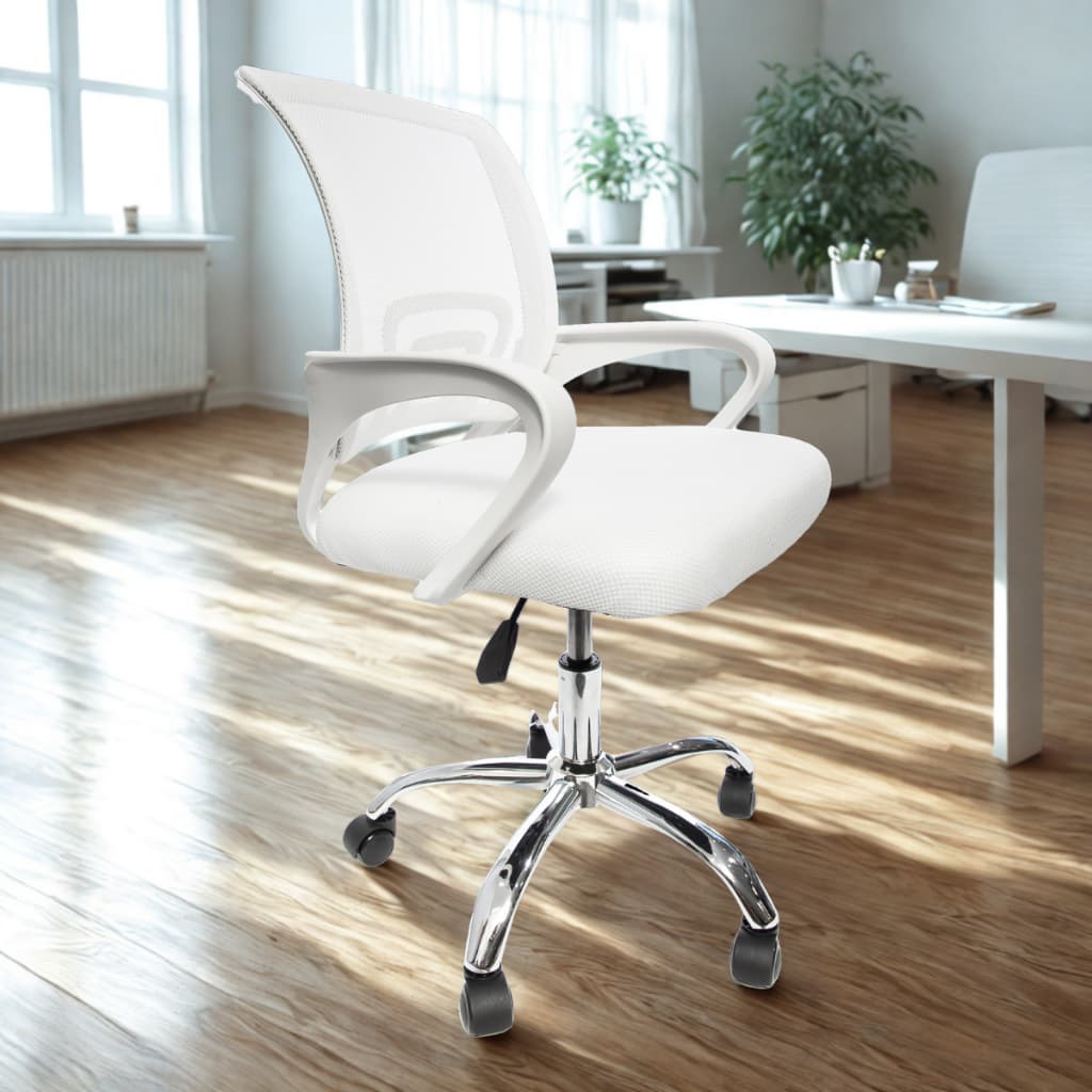 Cadeira de escritório Giratória Branca Diretor Mocho Branco Base Cromada Ergonômica Confortável Modelo VIG