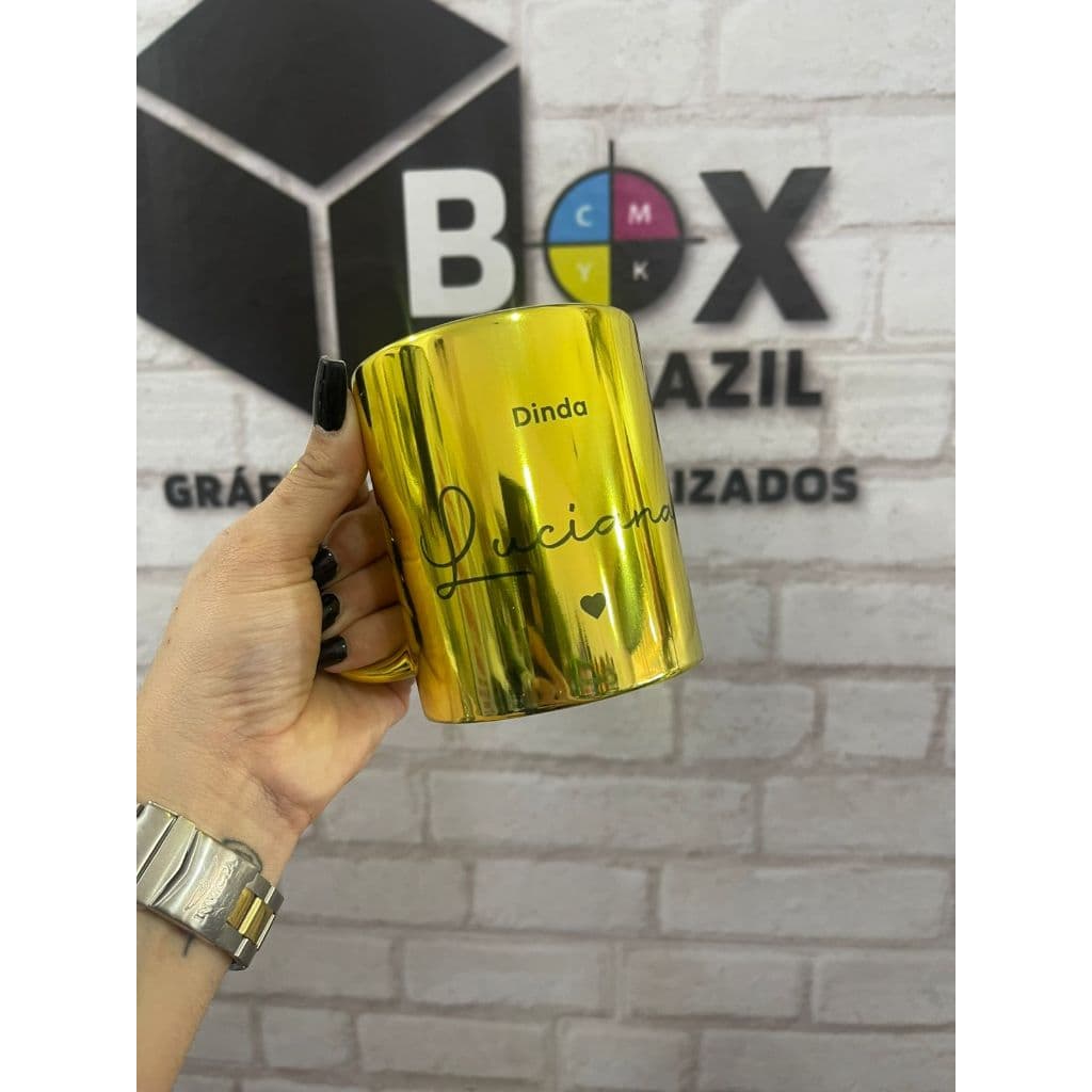 CANECA DE PORCELANA DOURADA PERSONALIZADA CONVITE PARA MADRINHA E PADRINHO - CASAMENTO E BATIZADO
