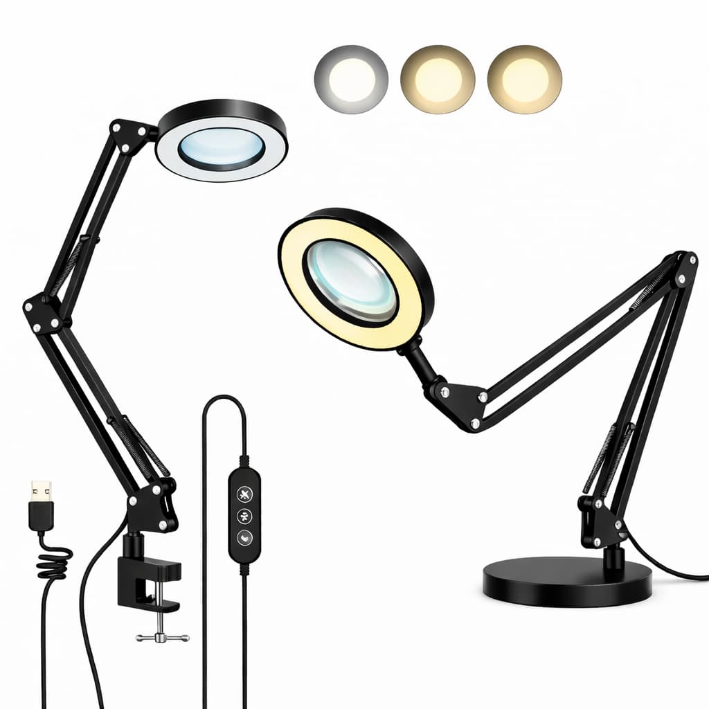 Luminária Ring Light com Base e Garra Lupa Aumento Embutida Articulada