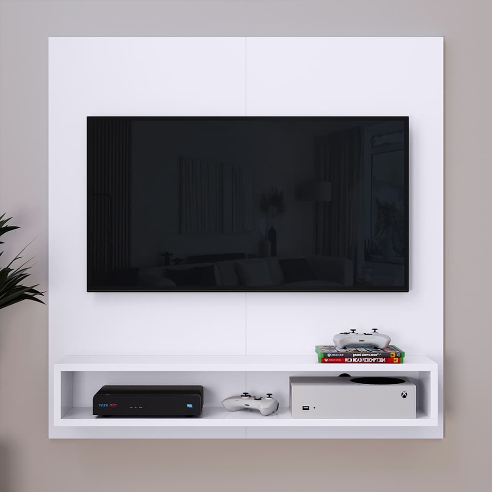 Painel START para TV até 32 Polegadas Branco com Prateleira e Nicho Decorativo para Sala ou Quarto