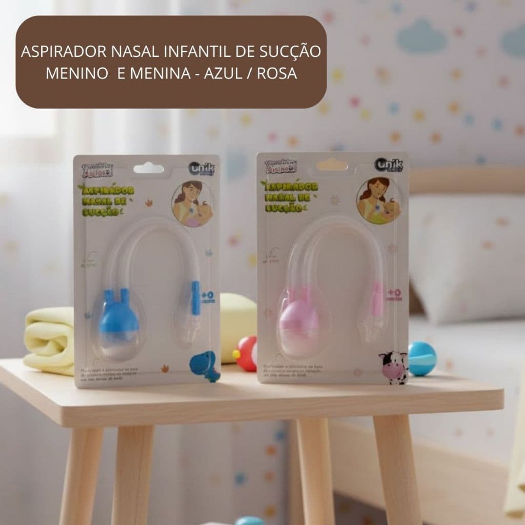 Aspirador Sugador Nasal Infantil Ponta de Silicone Bebê Nariz Entupido  Menino Menina  - Azu l/ Rosa