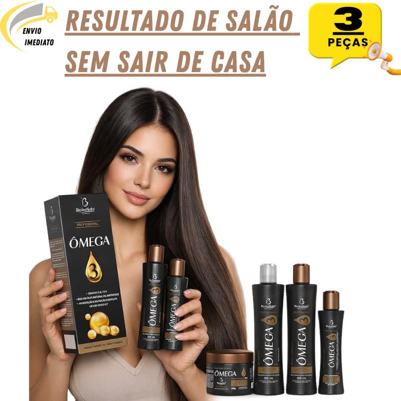 Kit 3, 2 ou 1 Unidades Kit Ômega 3 Profissional Bio Instinto – Hidratação Intensa, Brilho e Cabelo Liso Perfeito
