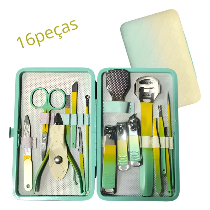 Kit De Unhas Profissional 16 Peças Inox Com Estojo Completo Manicure Pedicure ( NOVO)