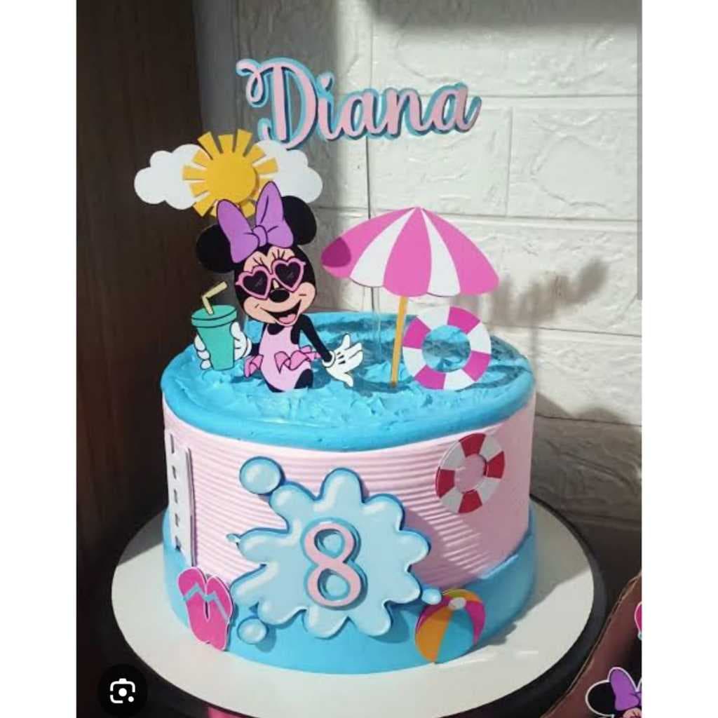Topo bolo 3d - Topo de bolo Minnie pool party - Topo bolo personalizado- topper bolo- Festa Pool party
