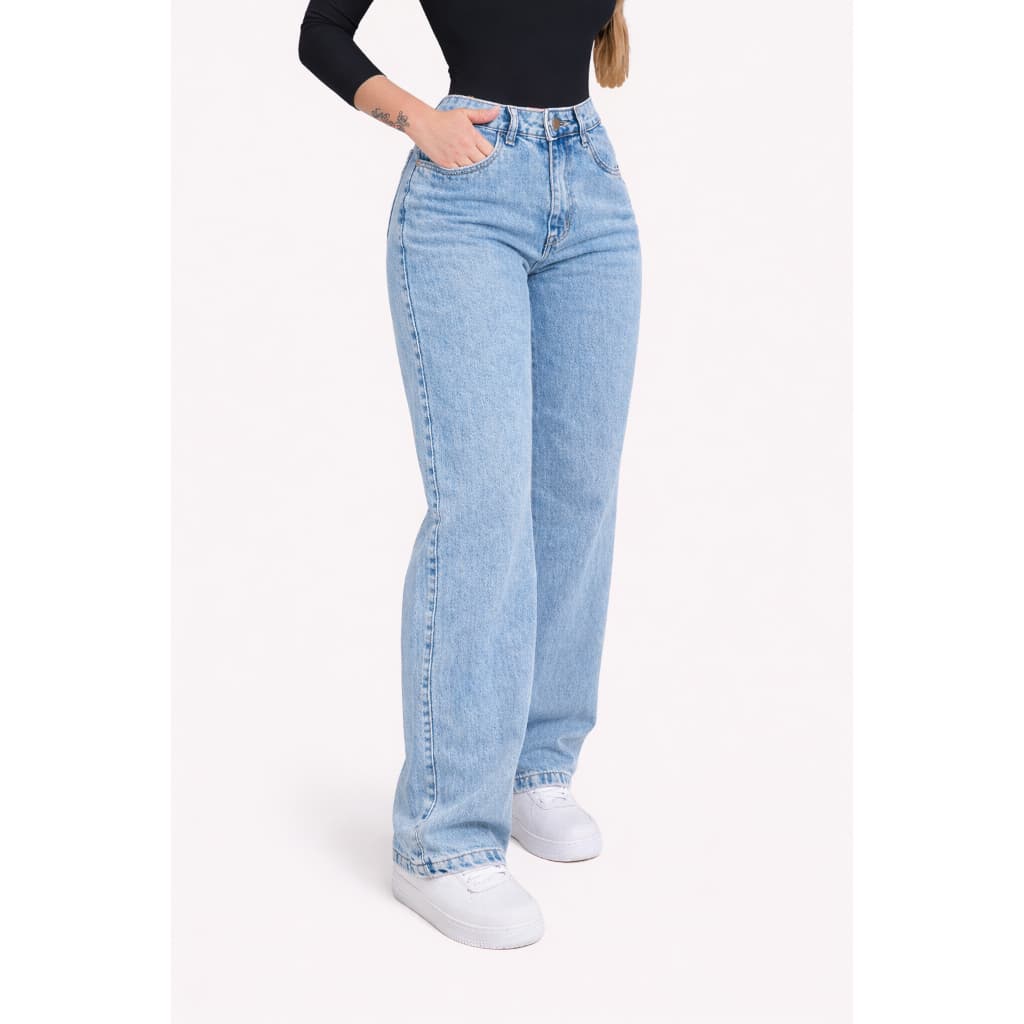 Calça Jeans Feminina Wide Leg Pantalona Cintura Alta Premium