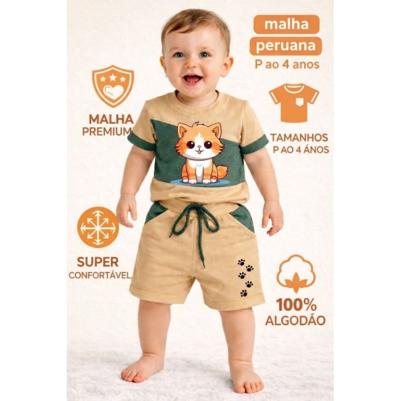 Conjunto Infantil Malha Peruana – P ao 4 Anos | Envio Imediato 🌟