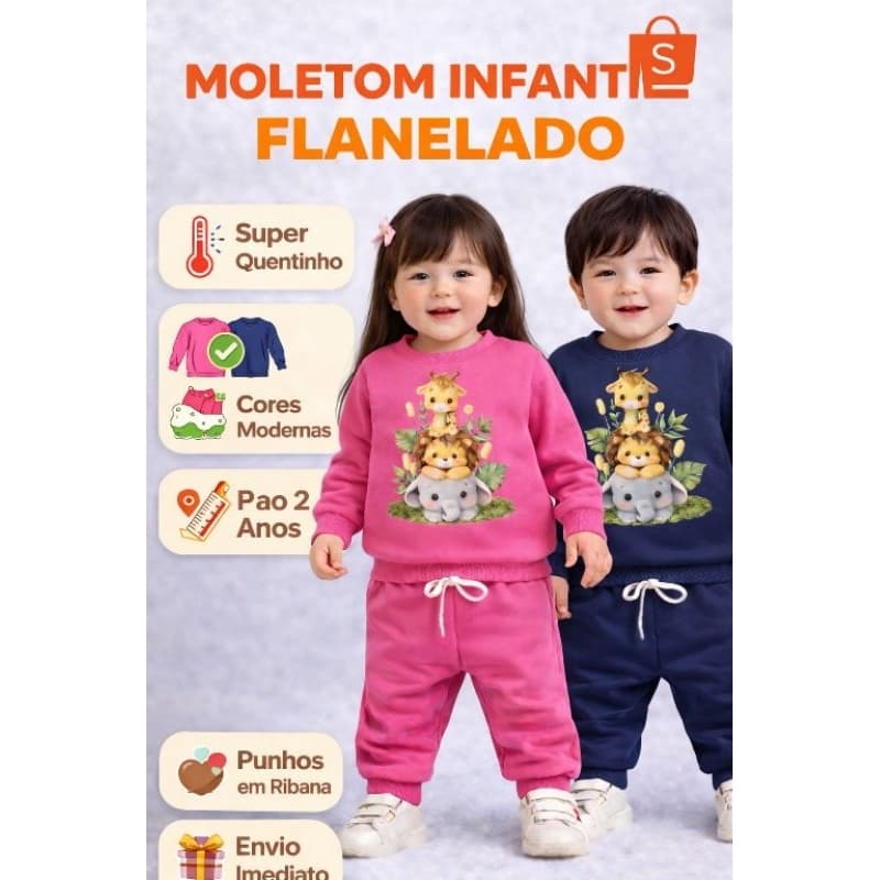 Conjunto Moletom Infantil Flanelado – P ao 2 Anos | 100% Conforto | Cores Modernas