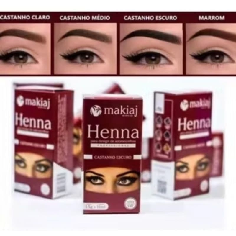 1 Kit de Henna p/ Sobrancelhas Makiaj Makeup 1,5g Henna 10ml e fixador