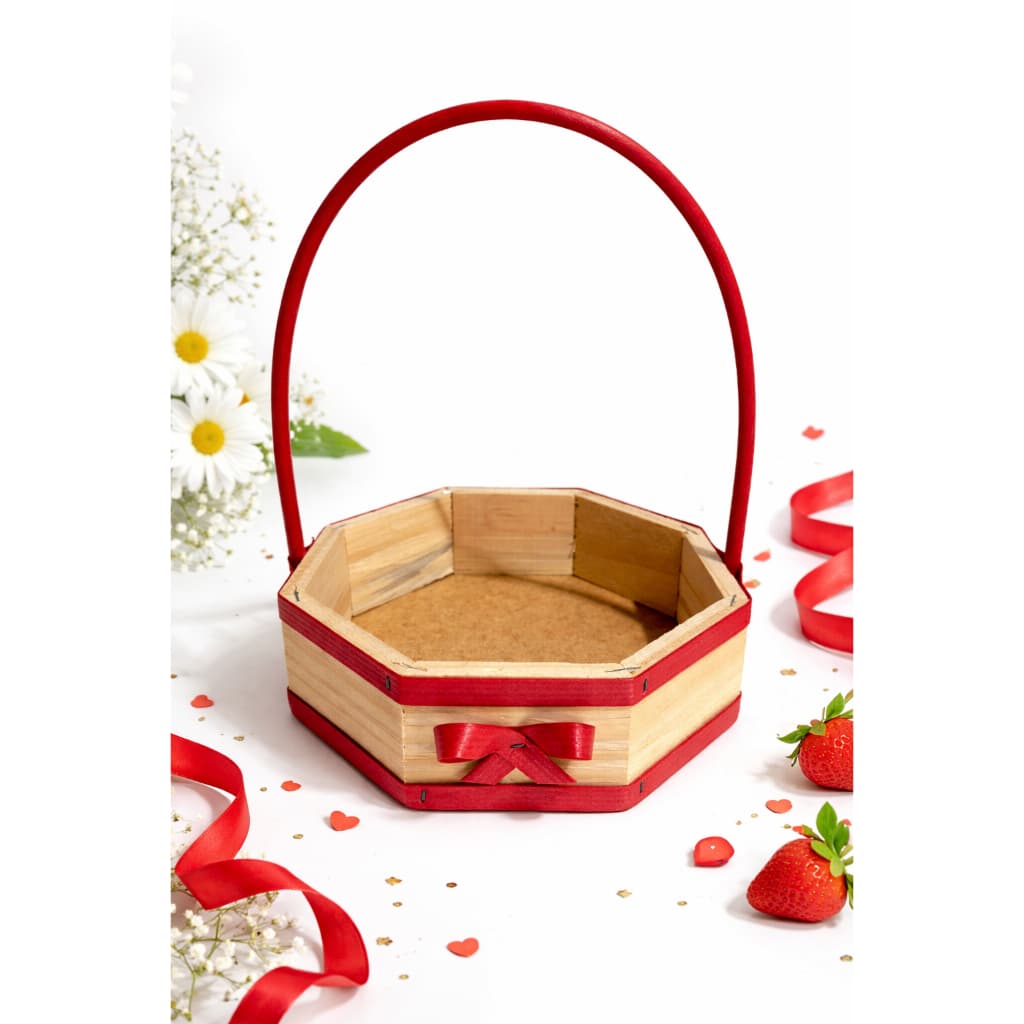 kit 12 unid Cesta Oitavada 18x18 cm Decorada de Madeira Presente Dia das Mãe Decoração Lembrancinha Café da Manhã Páscoa