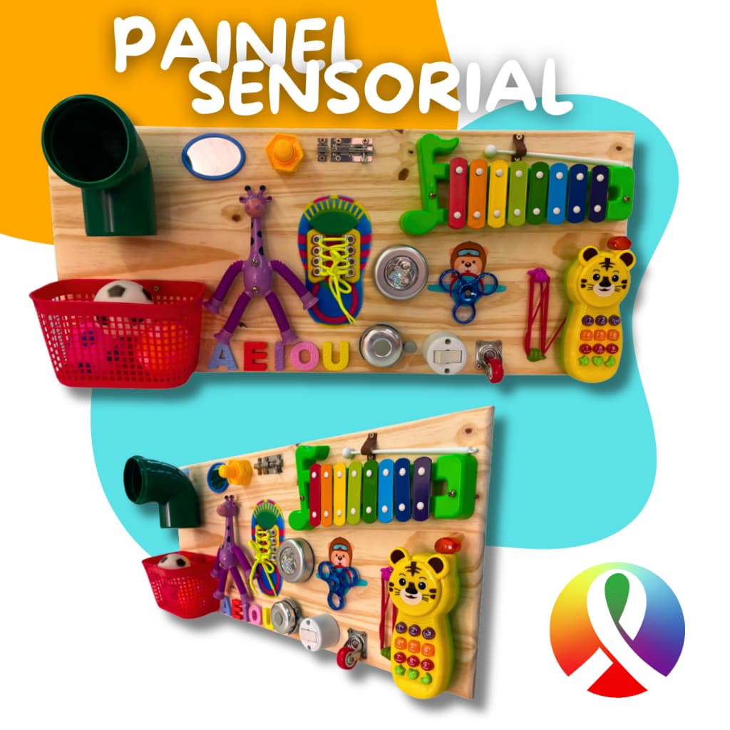 Painel Sensorial Autismo 12 Atividades Montessori Educativo Bebê  Em Madeira Parede