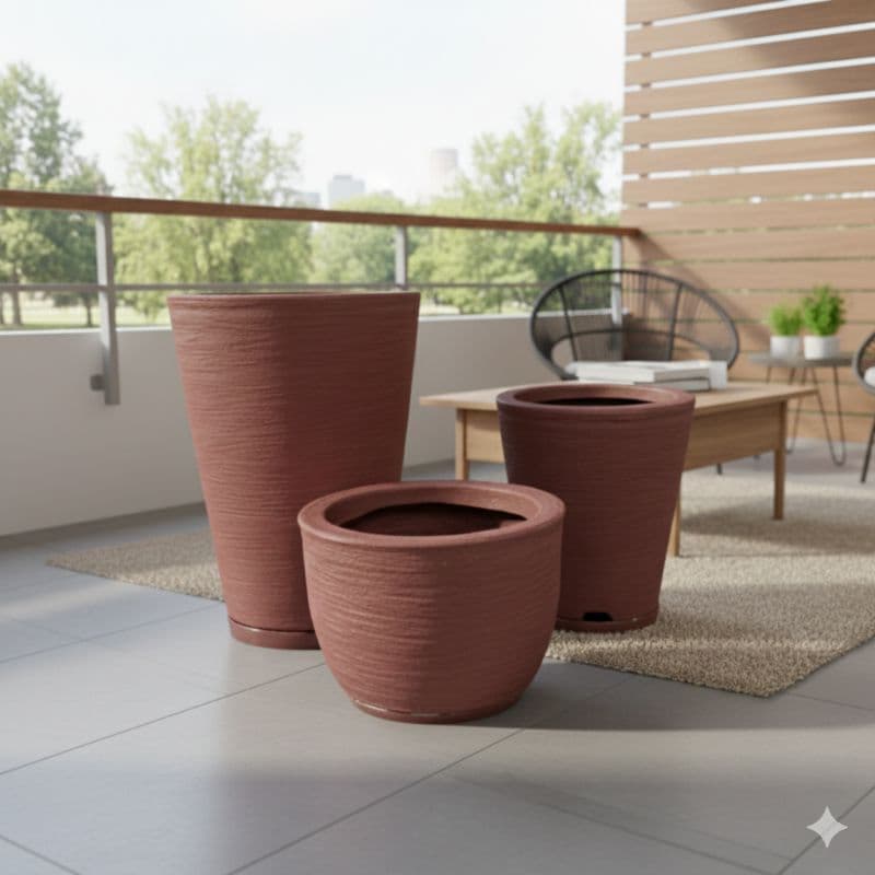 Kit 3 Vasos Coluna Redonda Escovado 1,2 e Bojo Escovado 1 Varanda Sala  Escritório Recepção Quintal Reforçado Elegante.