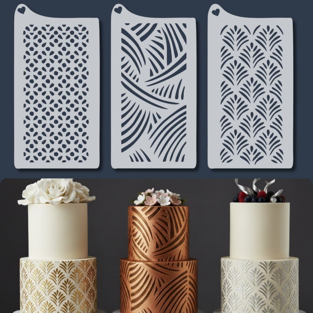 Kit 3 Stencil Carimbo Texturizador para Bolos Fondant Biscoitos Molde Plástico Relevo Confeitaria