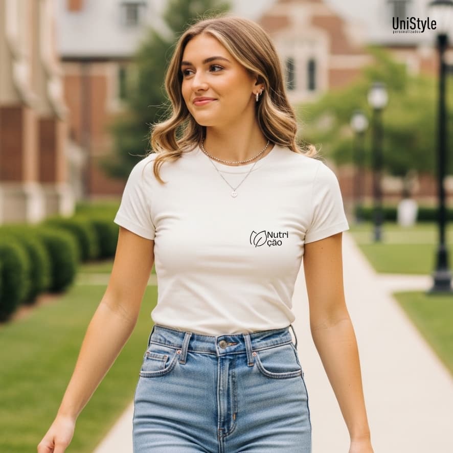 Camisa Unissex Nutrição Gola Careca Profissões Emblema em Malha 100% algodão