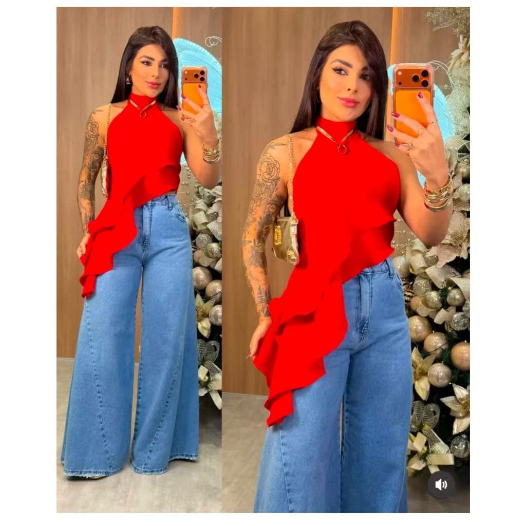 Blusa Regata Feminina Gola Alta Estilosa Elegante em Duna Liso