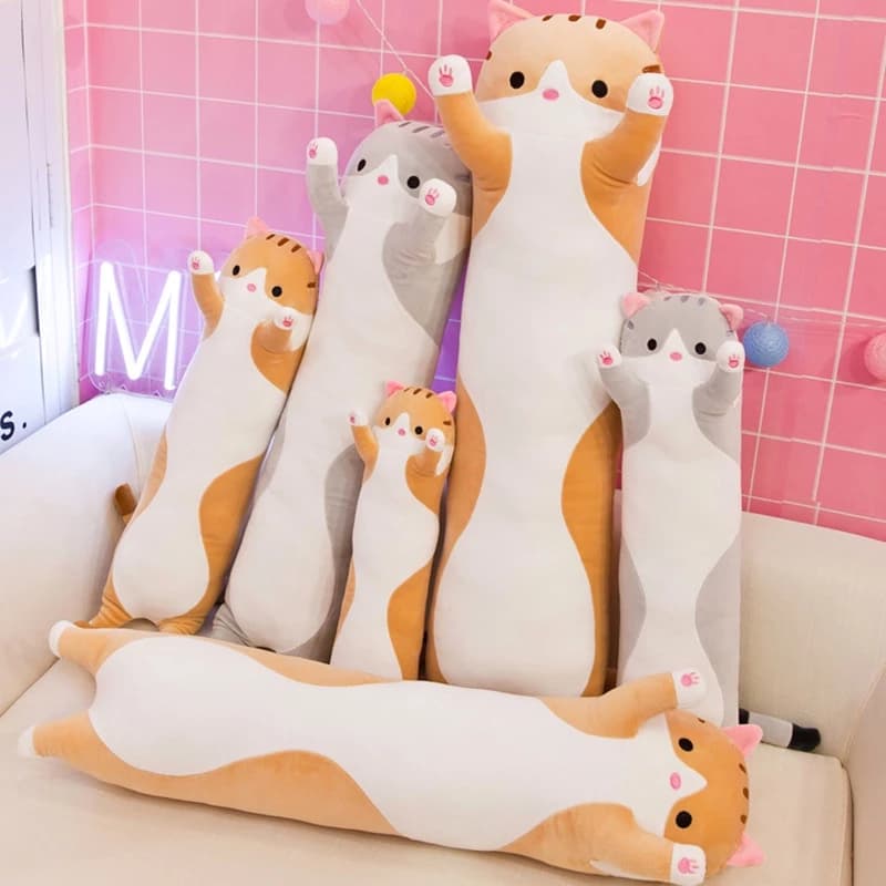Almofada longa do gato brinquedo de pelúcia boneca dormir travesseiro presente de aniversário