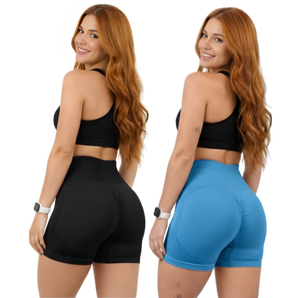 Kit 2 Short Fitness Academia Liso Empina Bumbum SEM COSTURA Cintura Alta Envio imediato