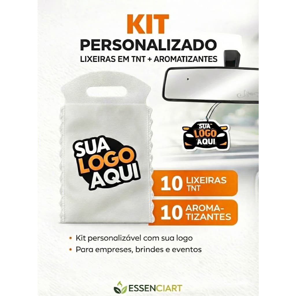Kit Com 10 Cheirinhos Aromatizantes Personalizados E 10 Lixeiras Brancas Em Tnt Personalizada