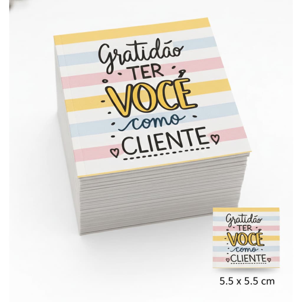 100 Cartões de Agradecimento ao Cliente TAG | 5,5x5,5 cm | Papel Fotográfico 180g Brilhoso