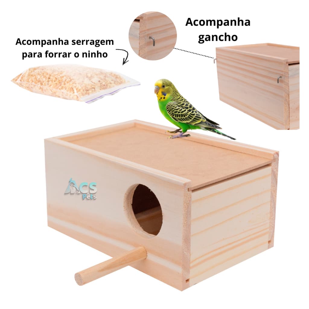 Ninho Para Periquito Pássaros Para Reprodução + Serragem