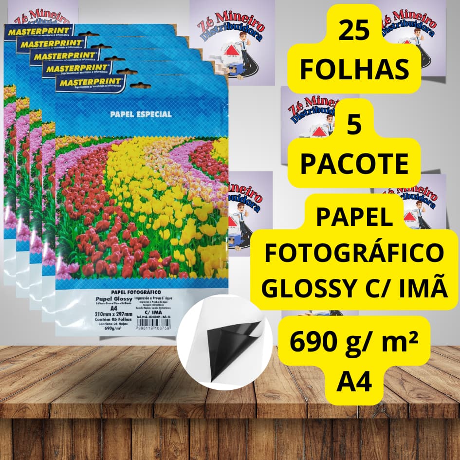 Papel Fotográfico Glossy com Imã A4 690g Masterprint Brilhante Manta Magnética