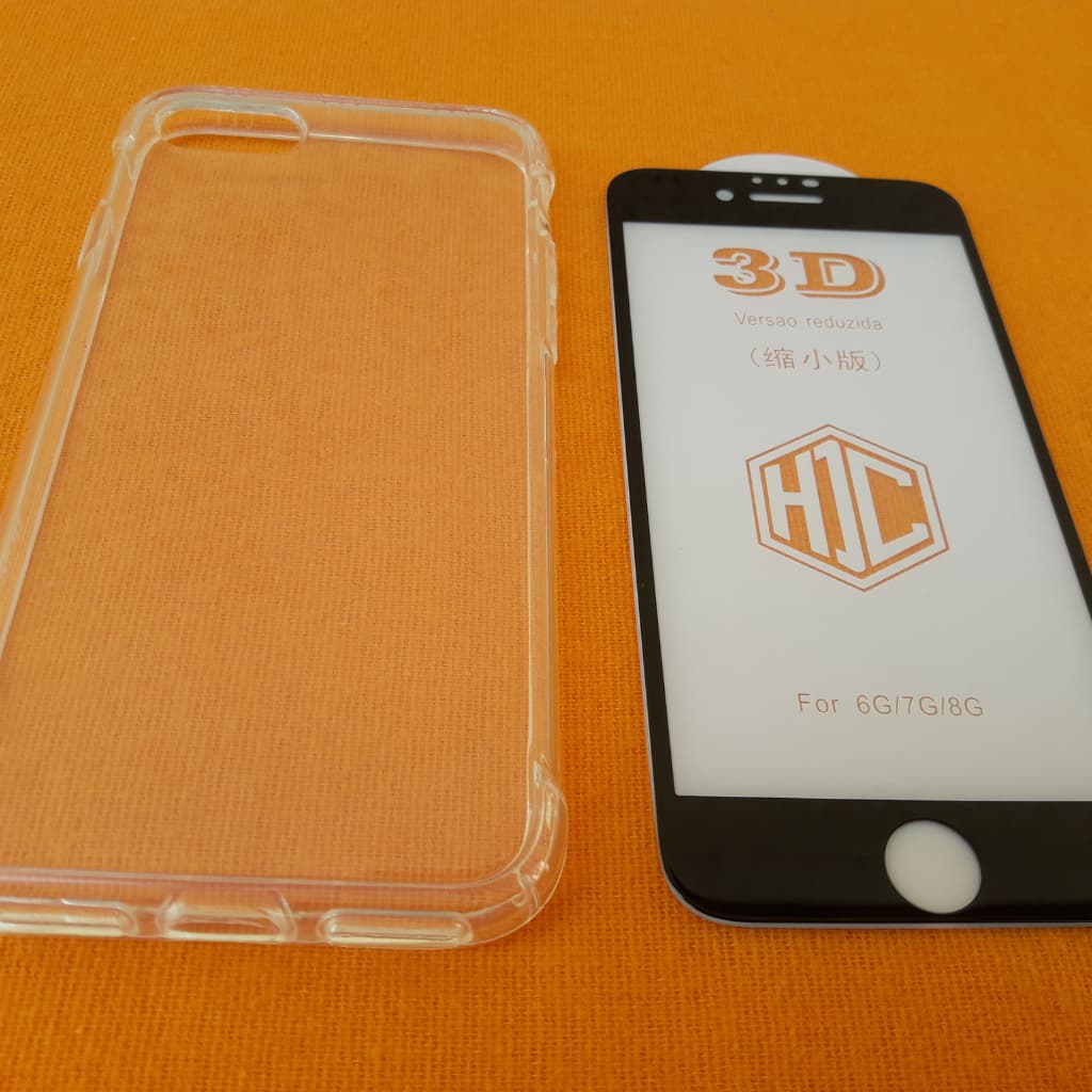 Kit Capa Ante Impacto IPhone 7G/8G + Película Vidro 3D - Preto Temperado Proteção Completa Capa Case Capinha