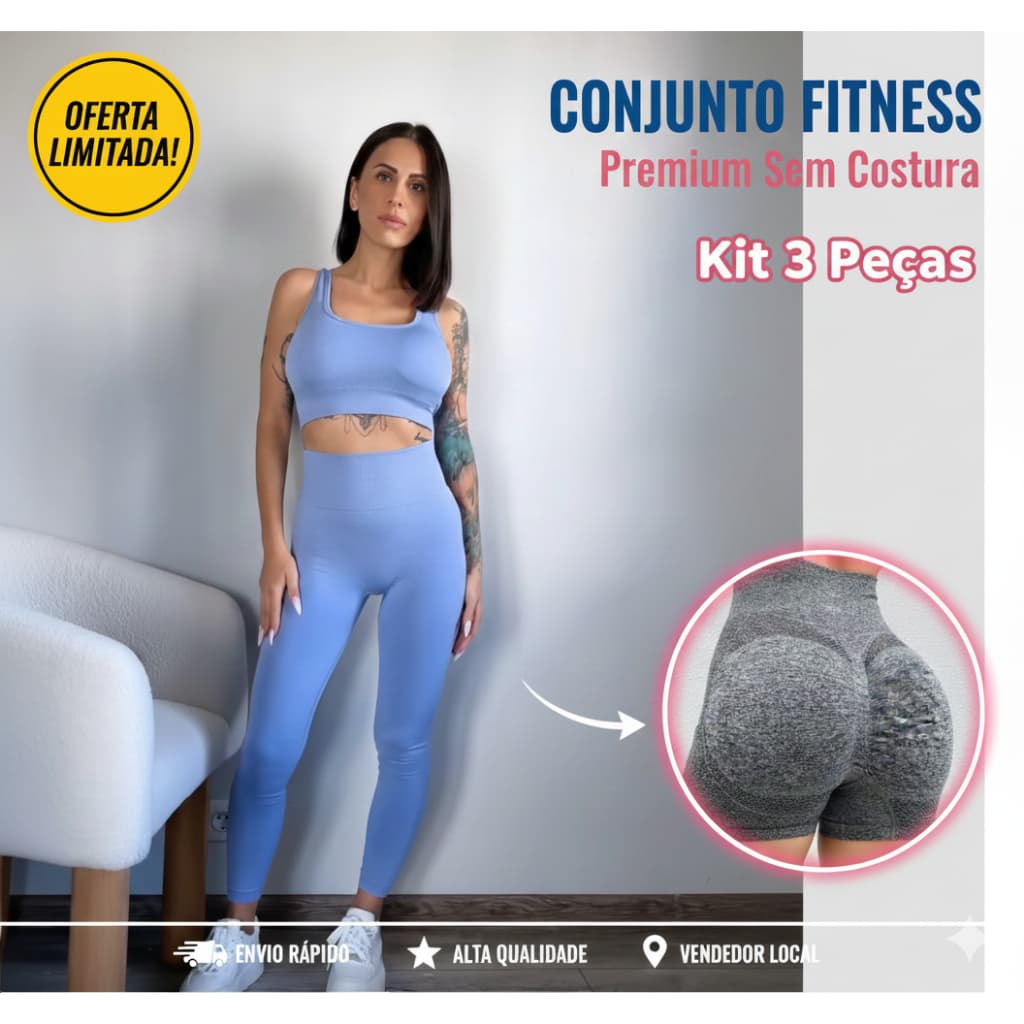 Conjunto 3 Peças Top & Calça e Shorts Feminino Alta Qualidade premium