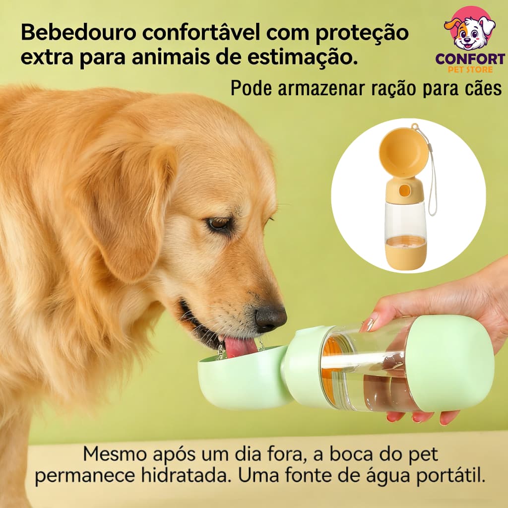 Garrafa 400ml para pets: água e comida em viagens, prática e portátil.