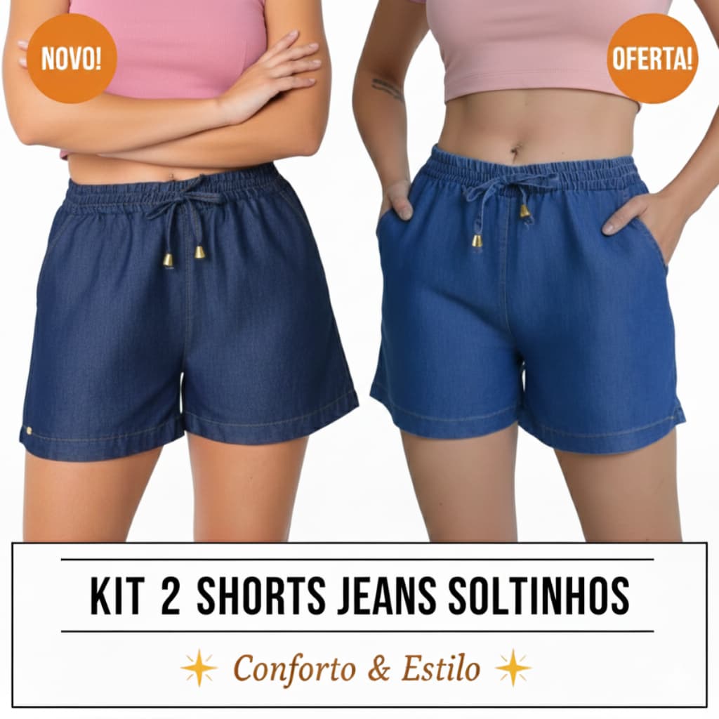 Bermuda soltinha feminina, Kit com 2 peças, Short feminino casual para dia a dia verão e dia quente