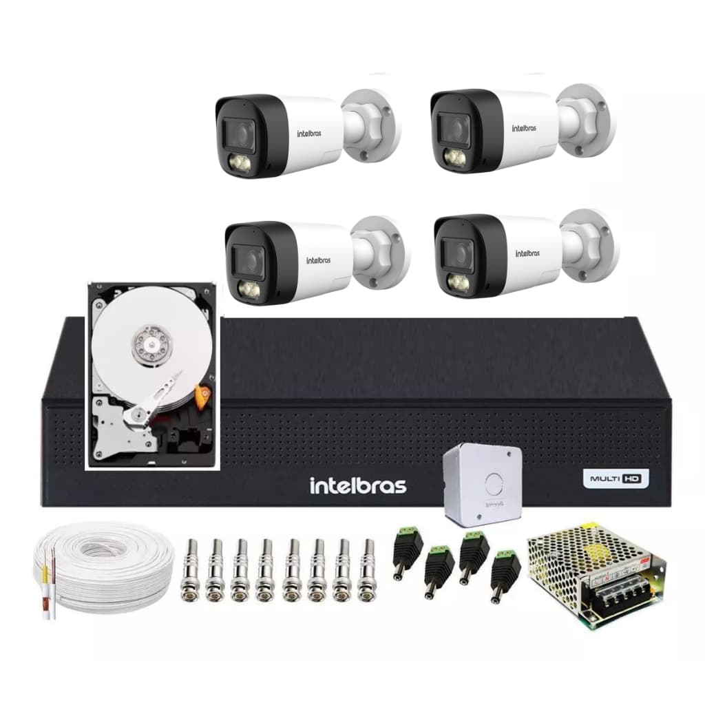 Kit 4 Cameras VHD 3220 Dual áudio FC+ com Áudio Bidirecional no Cabo Coaxial
