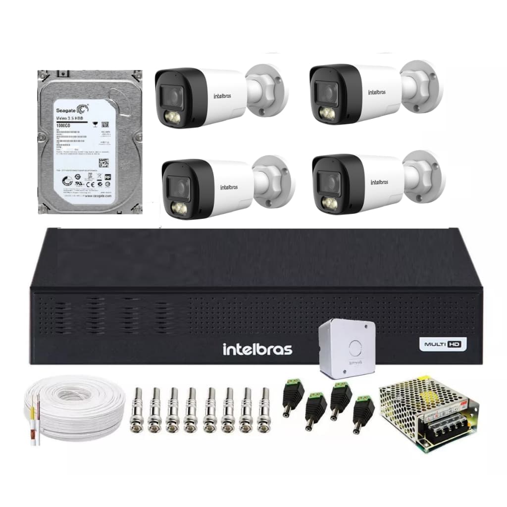 Kit 4 Cameras VHD 3220 Dual áudio FC+ com Áudio Bidirecional no Cabo Coaxial Hd 1 Tb