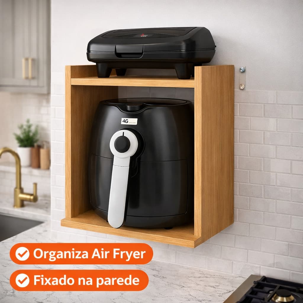 Suporte para Air Fryer Fixado na Parede | Prateleira Organizadora para Cozinha